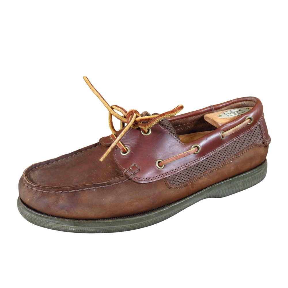 St. John's Bay 016-8001 Mens Boat Shoe Sz 9.5 Casual Nautical Brown Leather Mesh